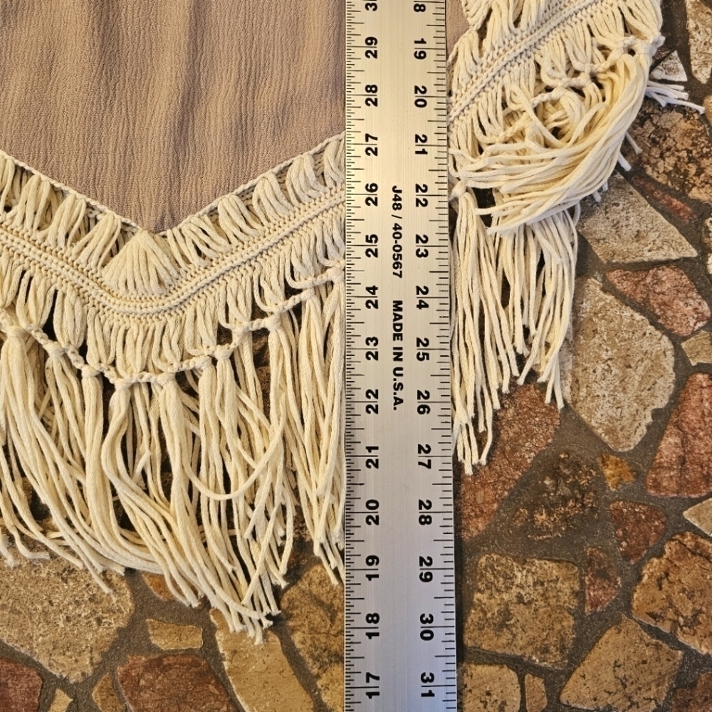Umgee Macrame Fringe Tunic in Nude Tan Light Brown, Size Small (Oversized) - Picture 7 of 10